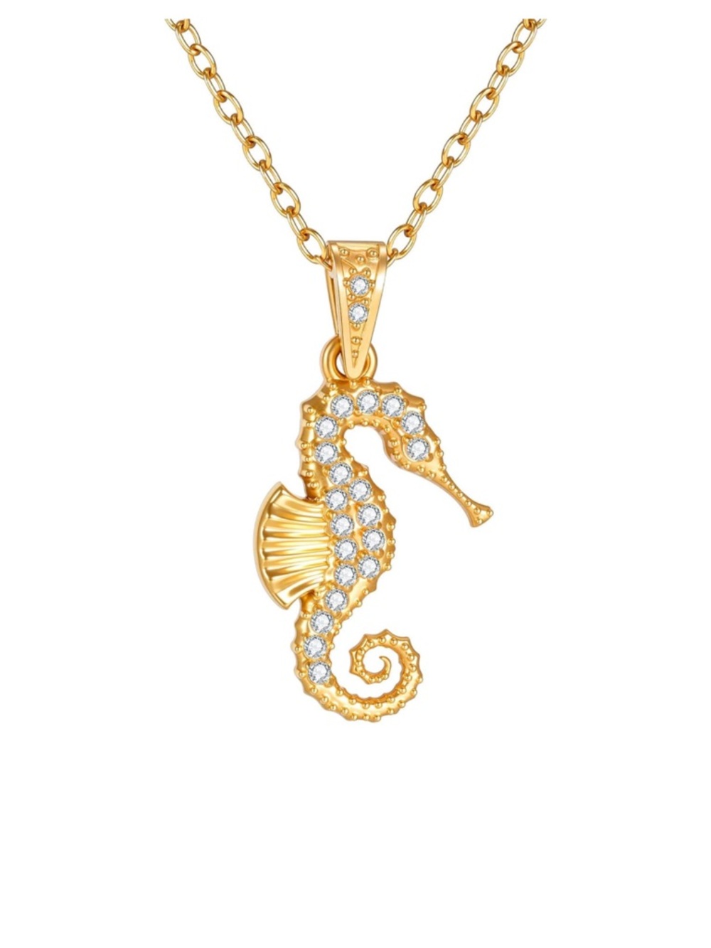 Gold Seahorse Sea Life Beach Themed Pendant Necklace